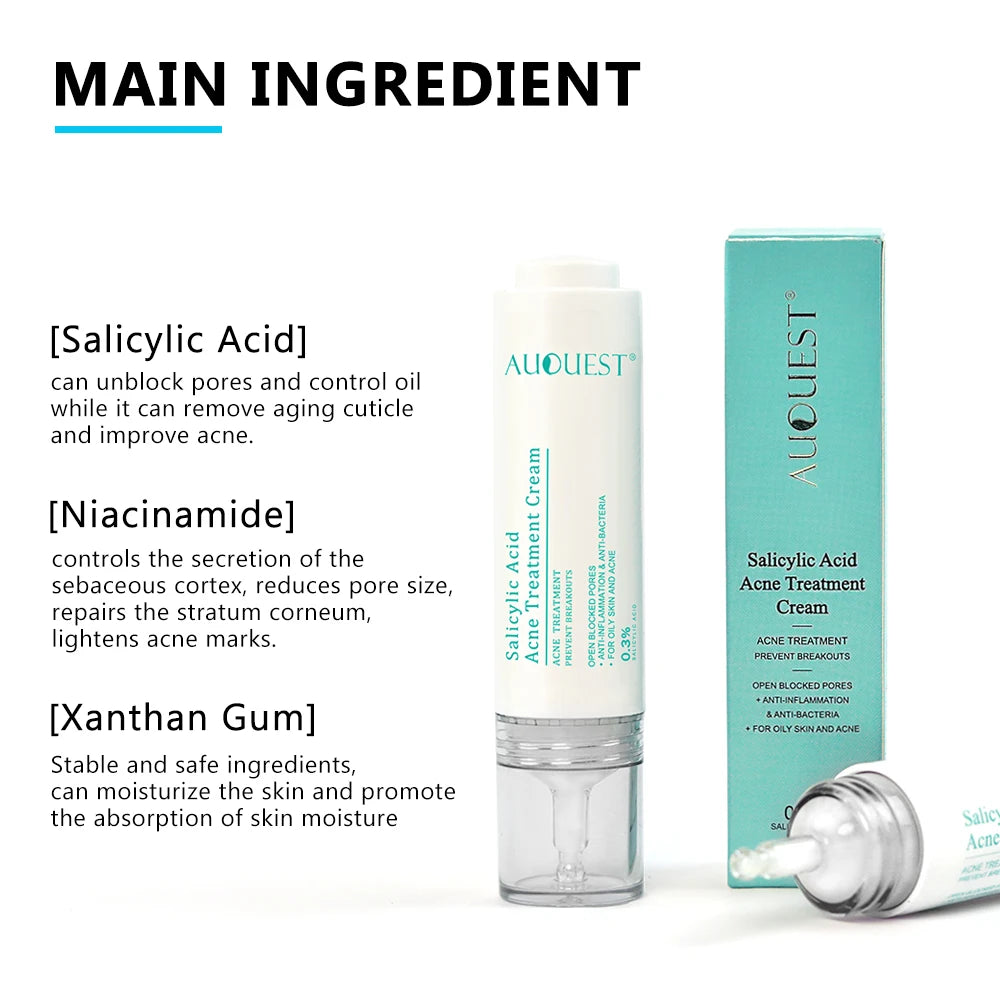 Salicylic Acid 2% Acne Treatment Cream - with Niacinamide for Pore Cleaning, Blackhead Removal & Oil Control